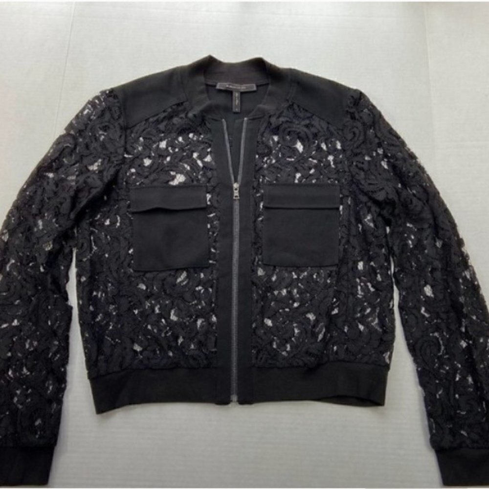 BCBG Black Lace Long Sleeve Zipper Jacket, Small - Picture 4 of 7